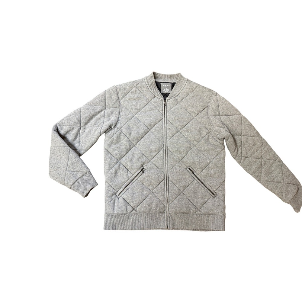 Bonobos Mens Slim Fit Quilted Bomber Jacket Heather Grey Cotton Zip Up M 19141